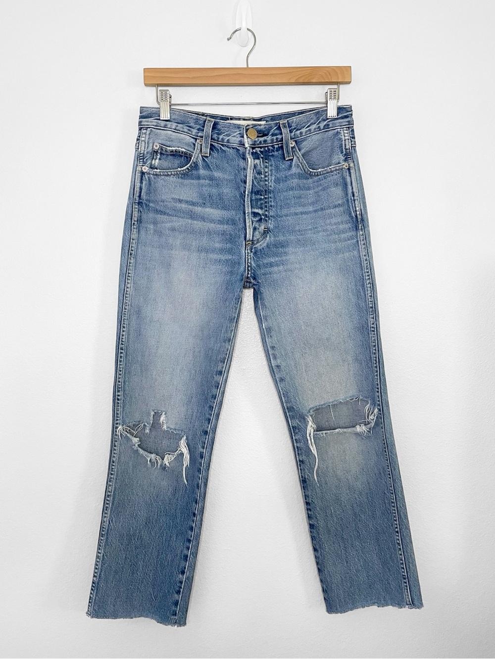 AMO Loverboy Jean Slouchy High Rise Distressed Denim Ripped Knee The One 26